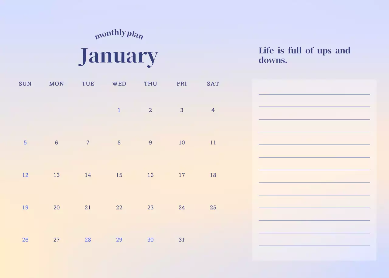 그라데이션 미니멀 달력 캘린더