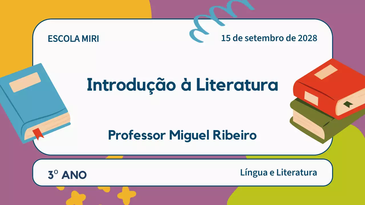 Ilustração colorida Materiais de aula de literatura Apresentação