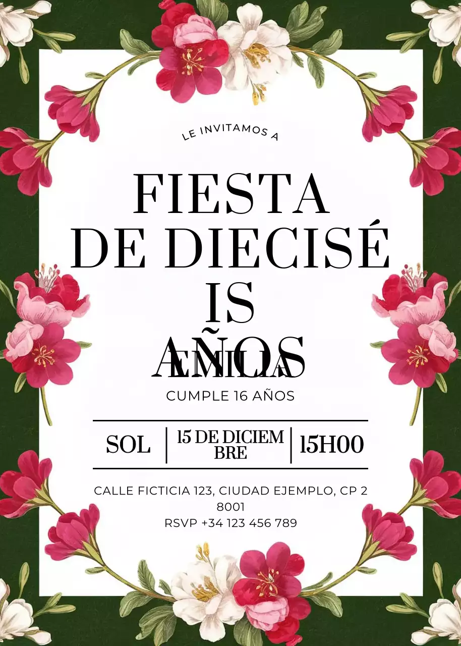 invitación de fiesta floral rosa