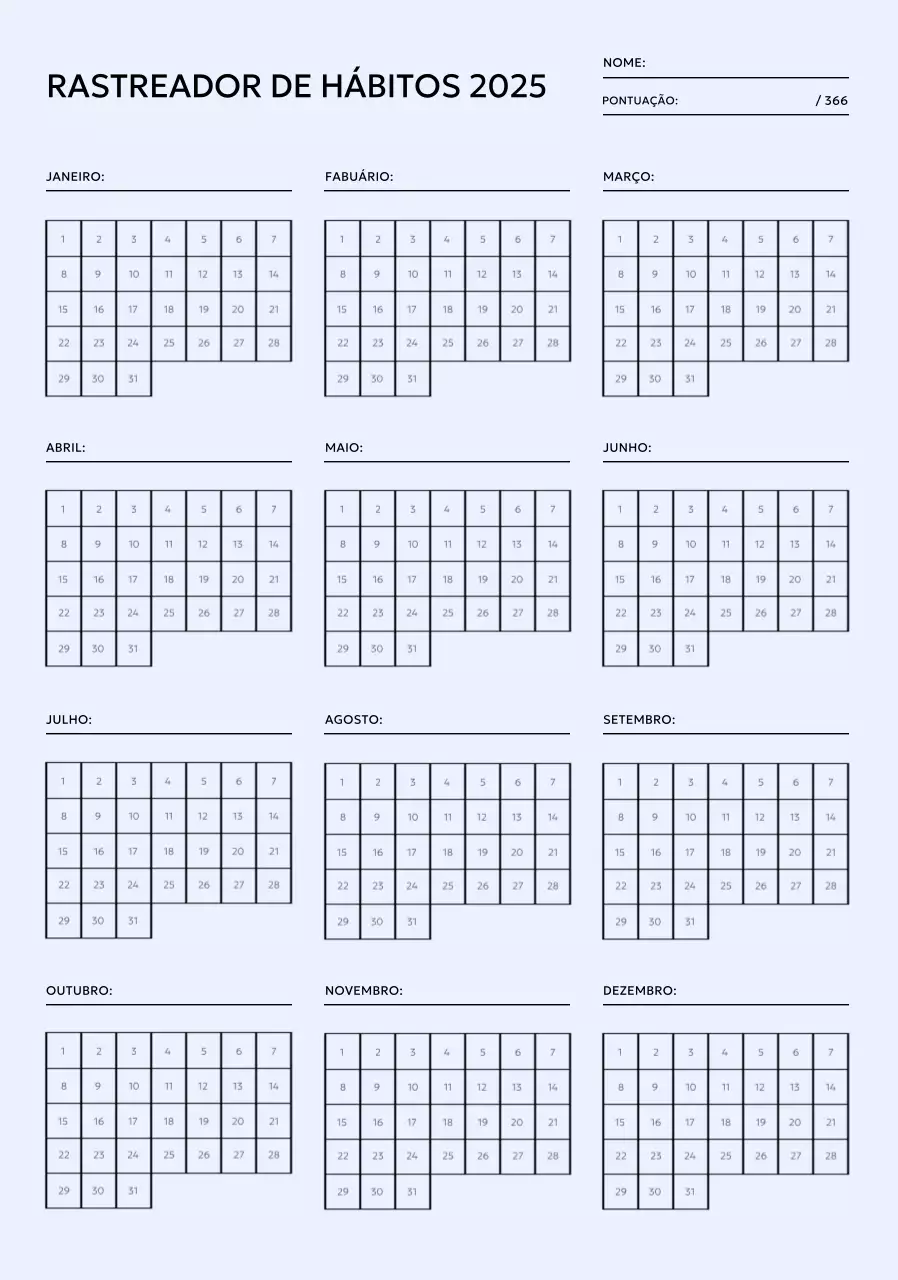 Calendário minimalista de acompanhamento de objectivos com fundo roxo pastel