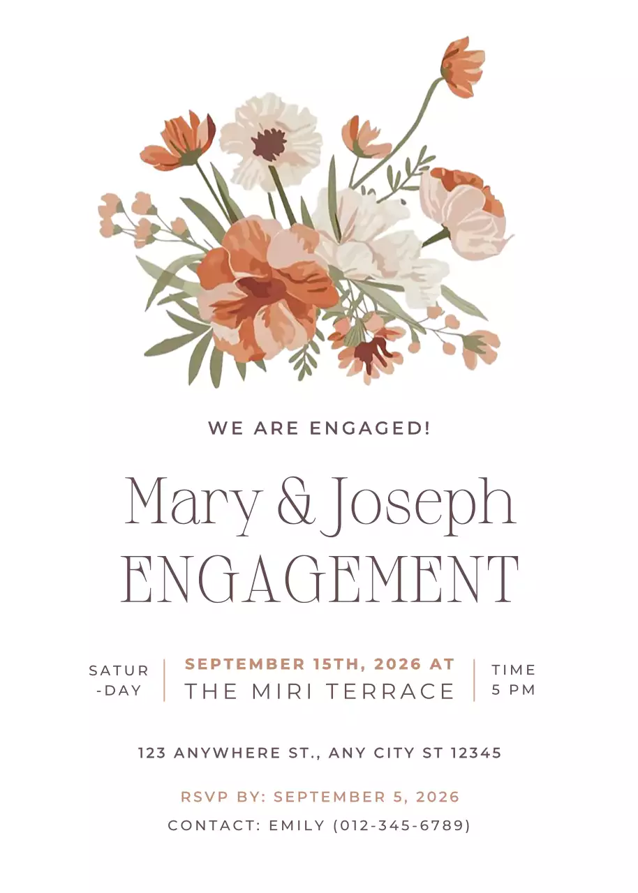 Beige Floral Engagement Invitation