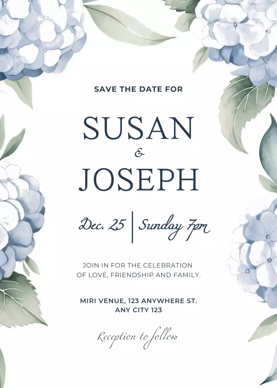 Undangan pernikahan berwarna biru dengan gaya elegan