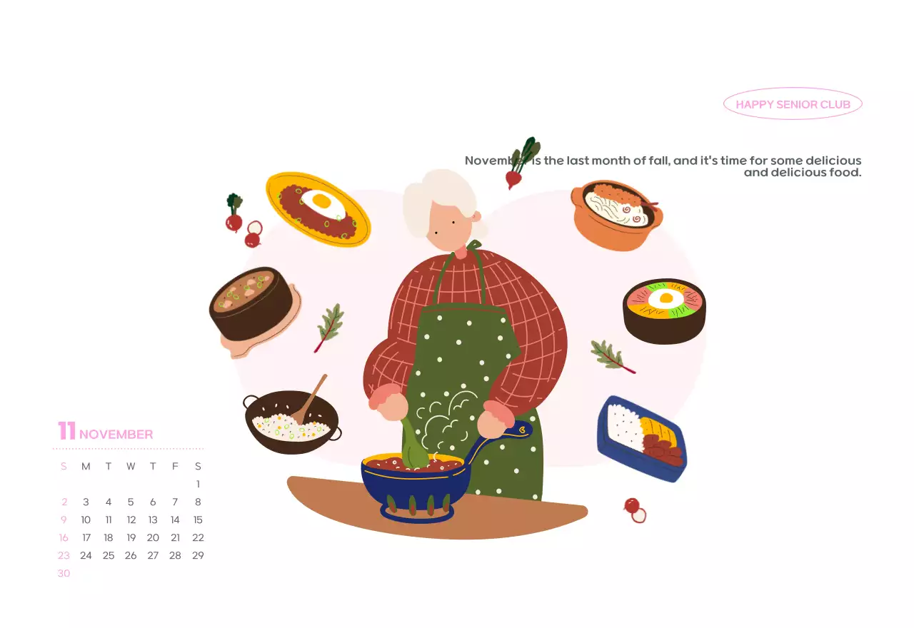 Business calendar with cute illustrations