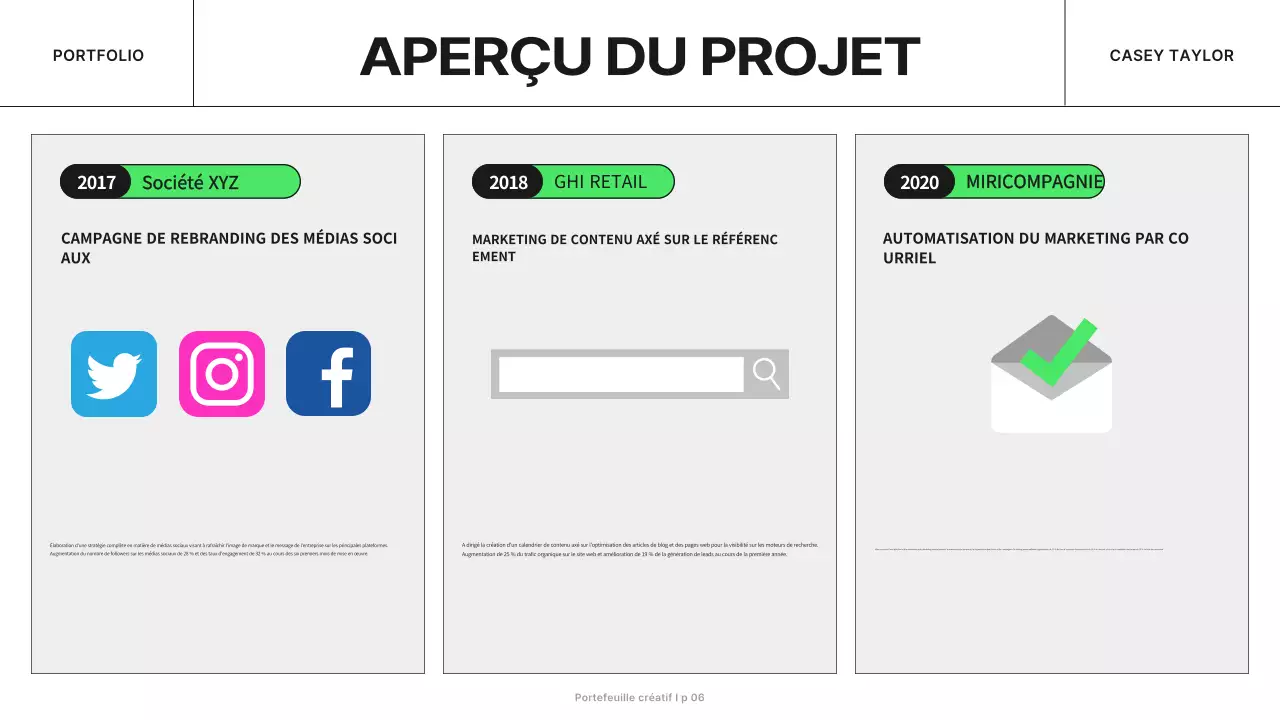 portfolio créatif moderne et noir