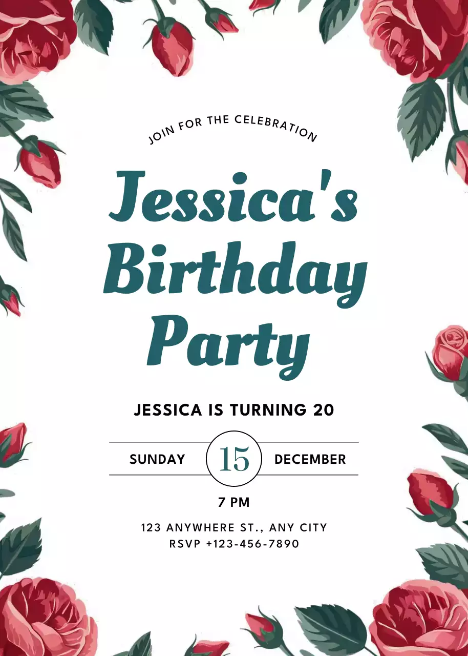 lời mời sinh nhật hoa đỏ