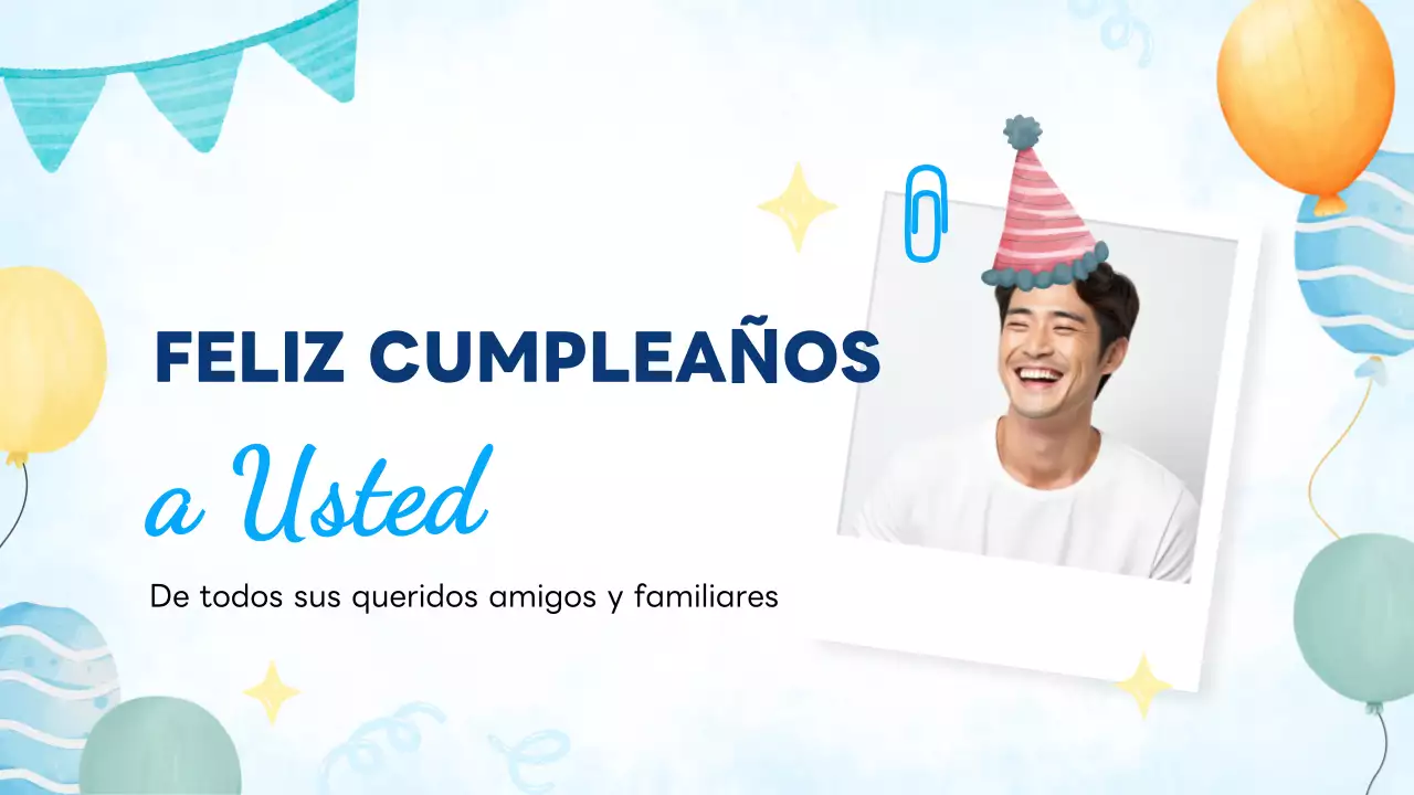 Tarjeta de cumpleaños azul, moderna y alegre