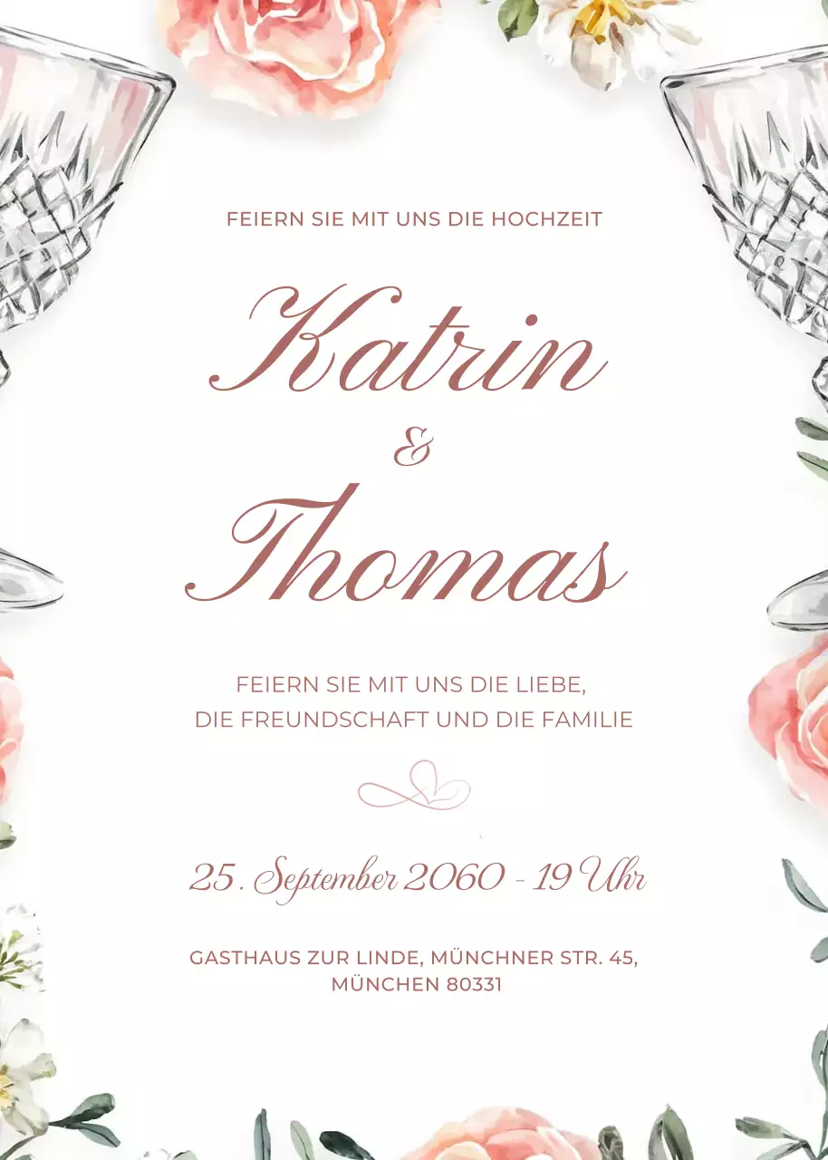 Weiße rosa Hochzeitseinladung eleganter Stil