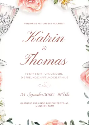 Weiße rosa Hochzeitseinladung eleganter Stil