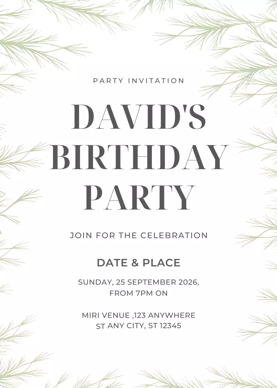 lời mời sinh nhật tối giản màu xanh lá cây