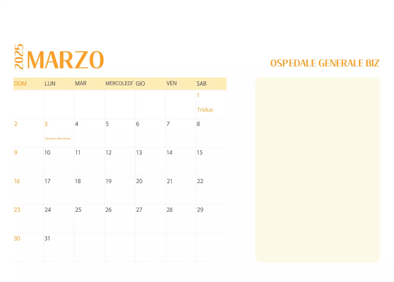 Calendario ospedaliero in cornice verde