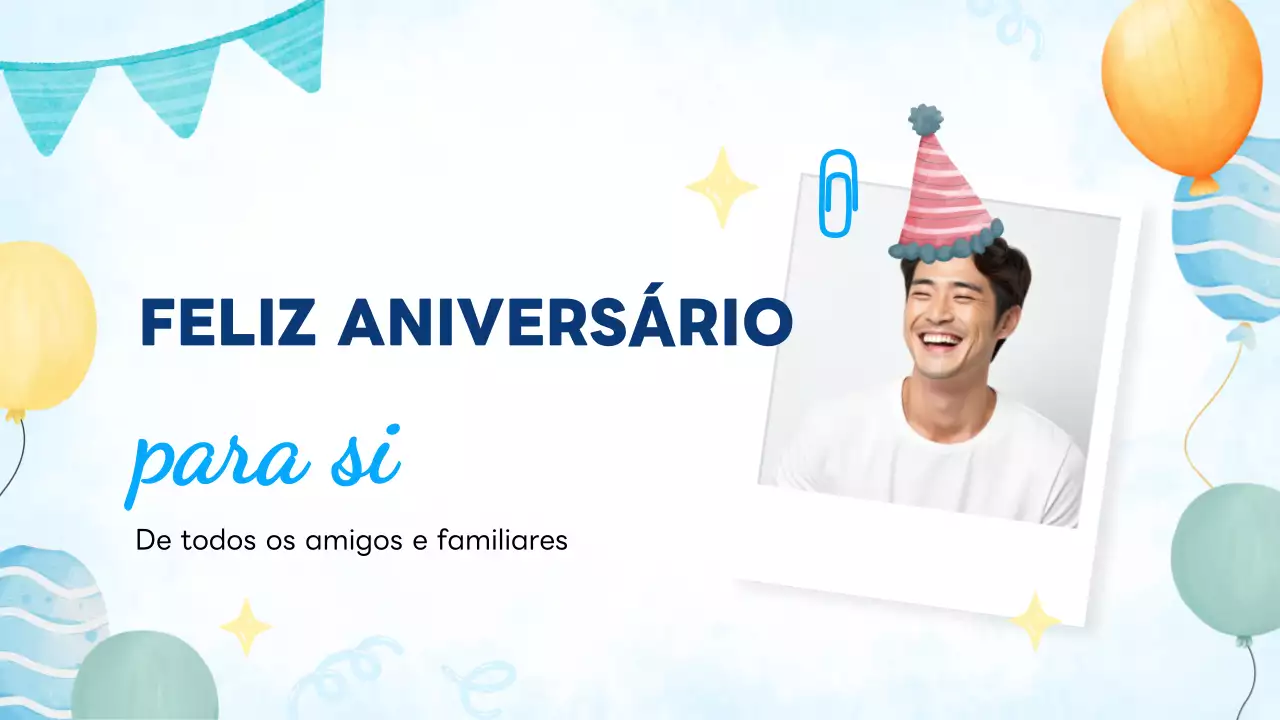 Cartão de aniversário azul moderno e alegre