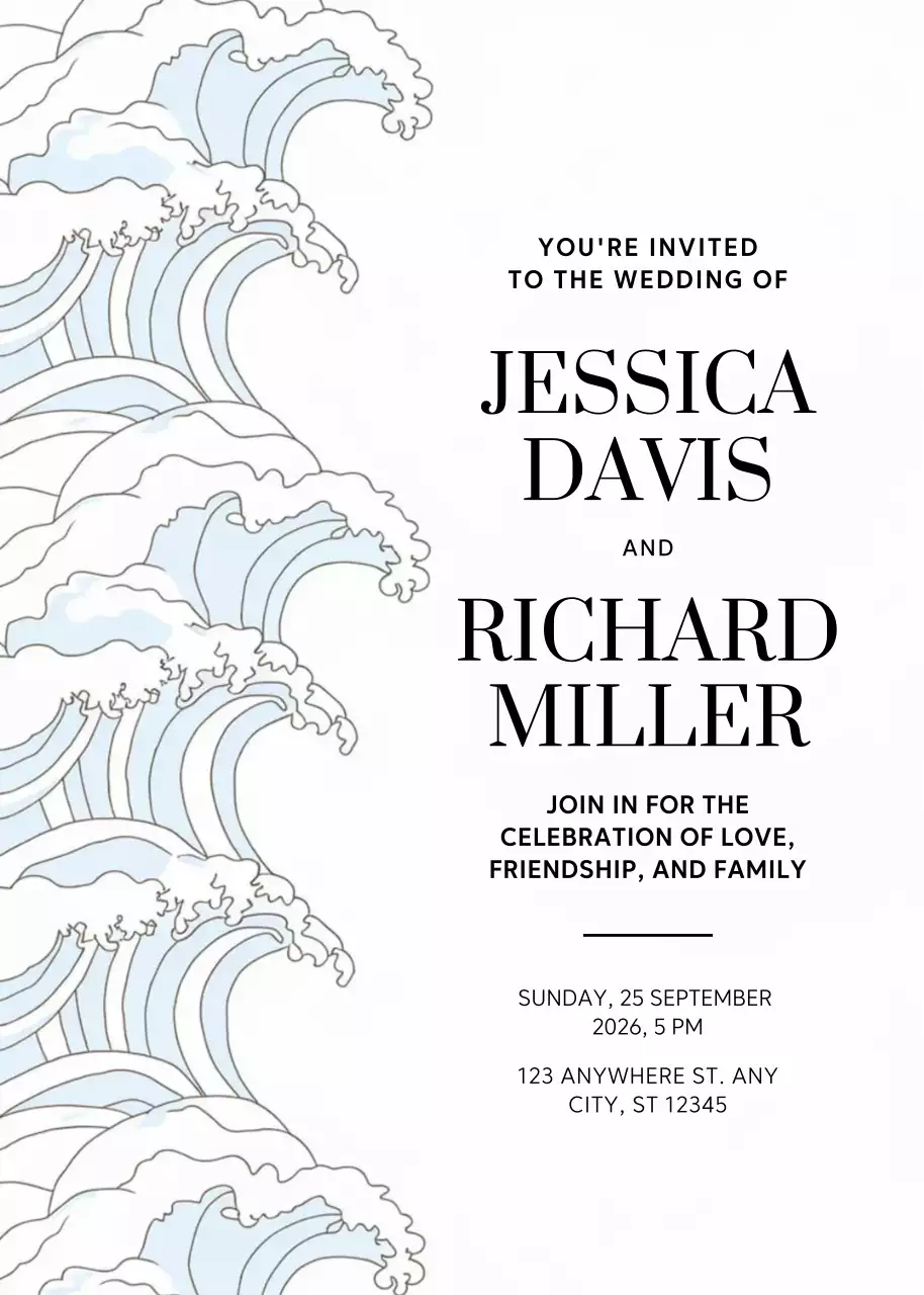 undangan pernikahan biru yang elegan