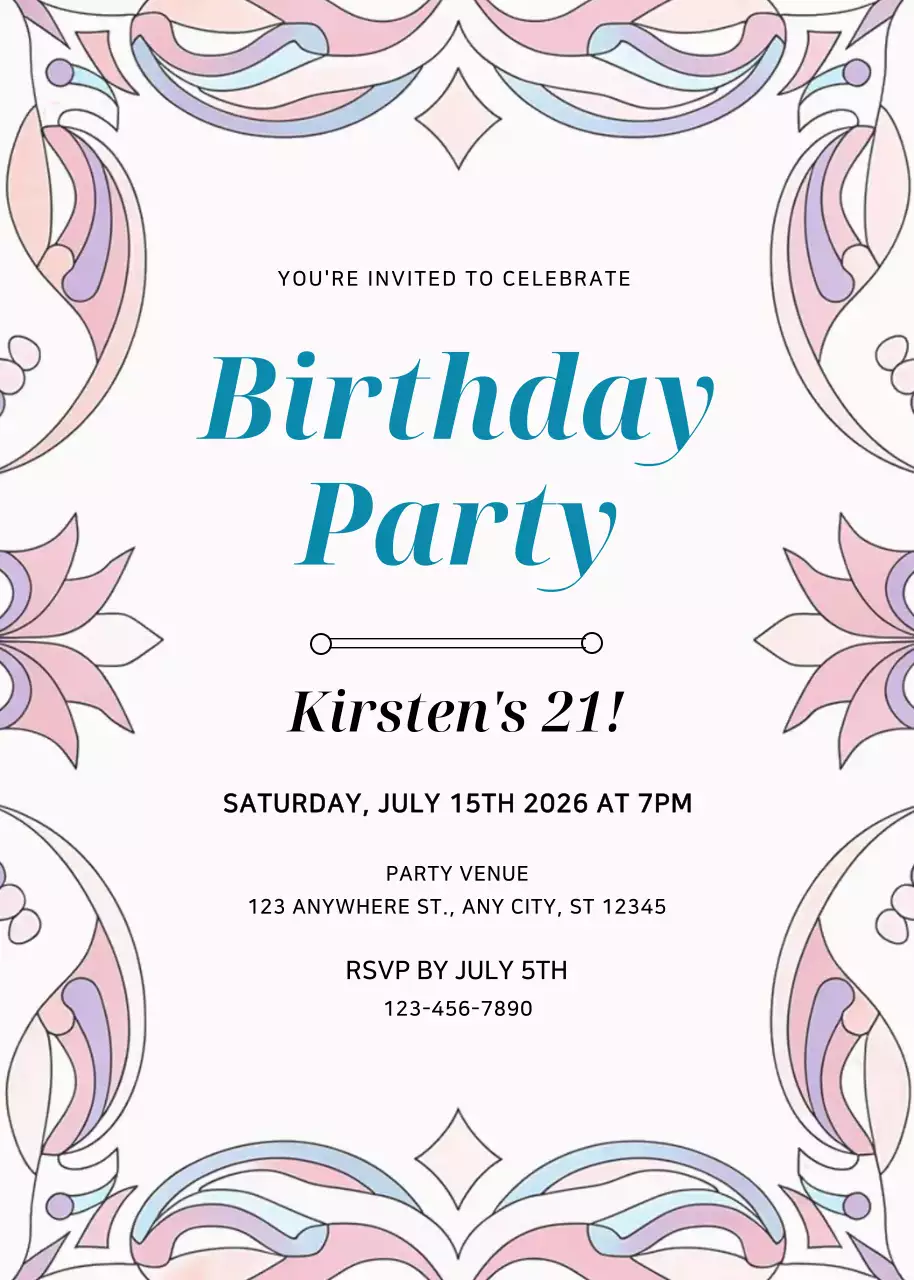 Pink Floral Birthday Invitation
