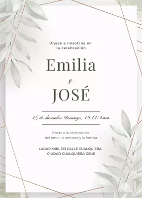 Invitación de boda oro verde blanco estilo minimalista elegante