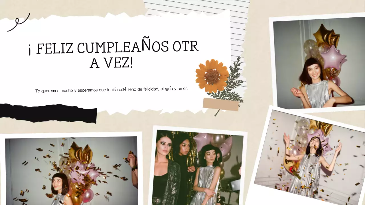 Beige Blanco Scrapbook Collage Cumpleaños Presentación