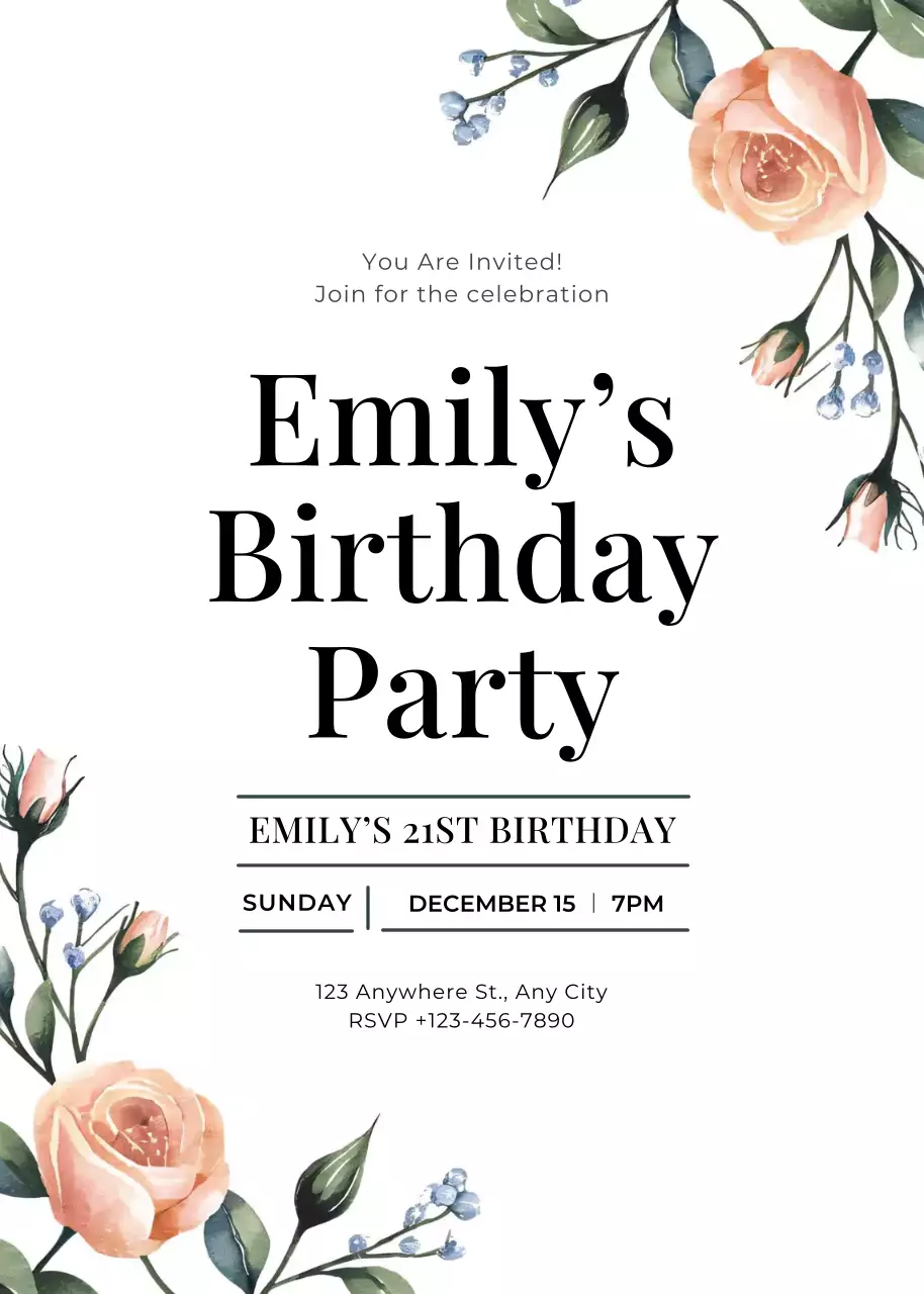 Undangan ulang tahun oranye putih bergaya elegan