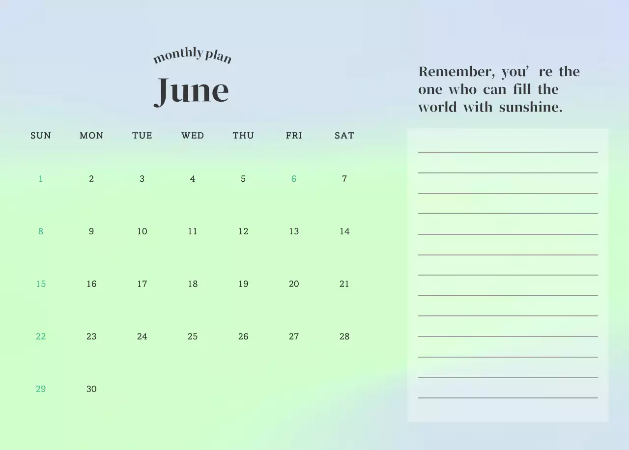 그라데이션 미니멀 달력 캘린더