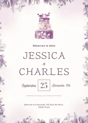 Invitation de mariage violet style élégant