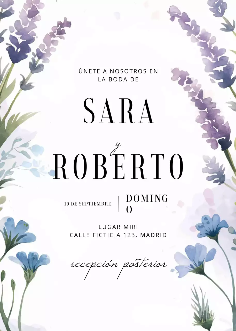 Azul púrpura verde elegante invitación de boda