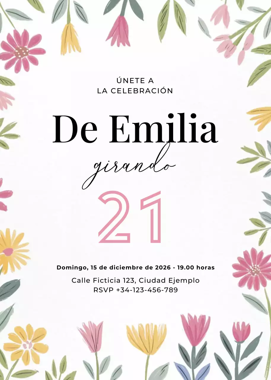 invitación de cumpleaños floral blanca