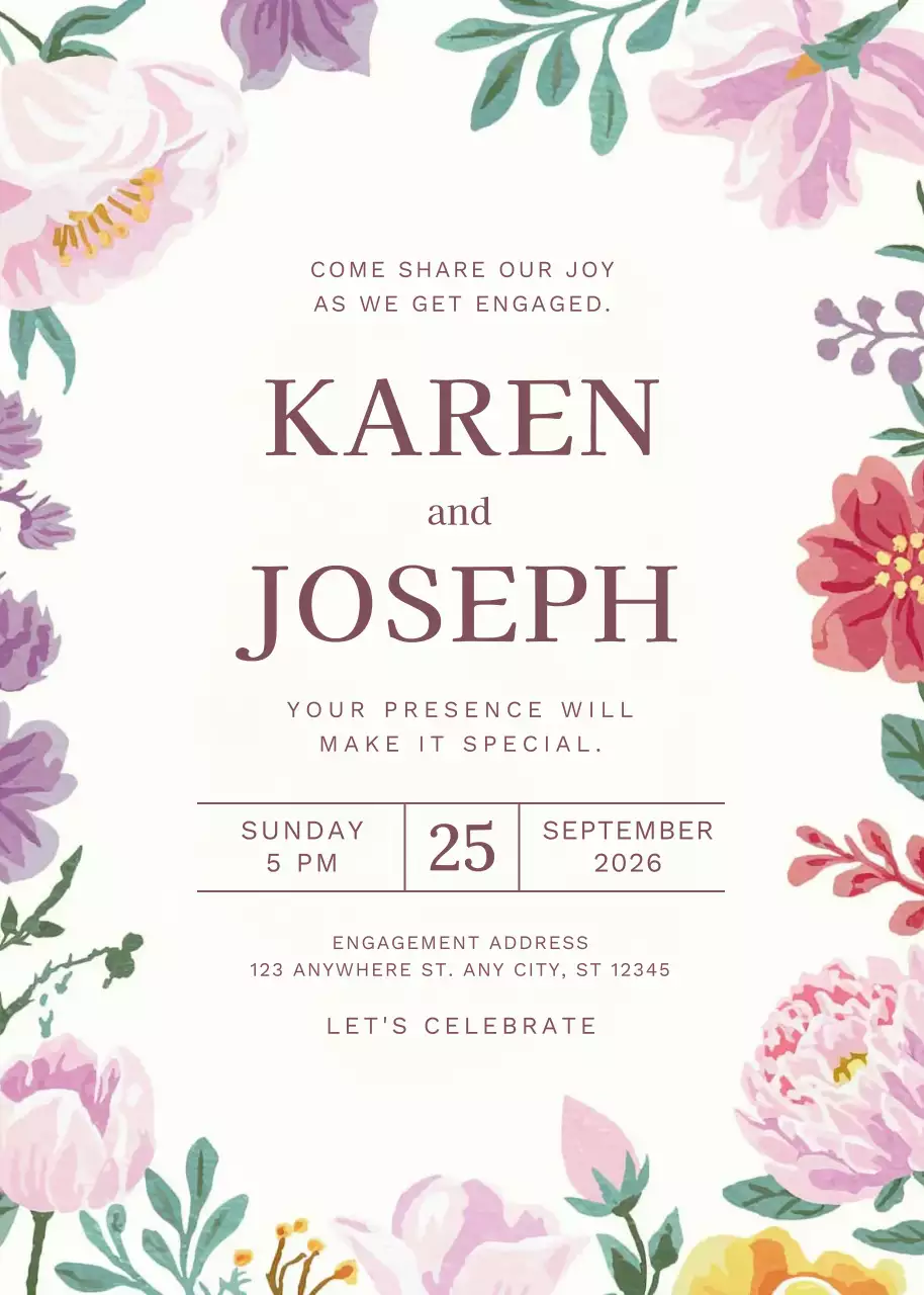 pink floral engagement invitation
