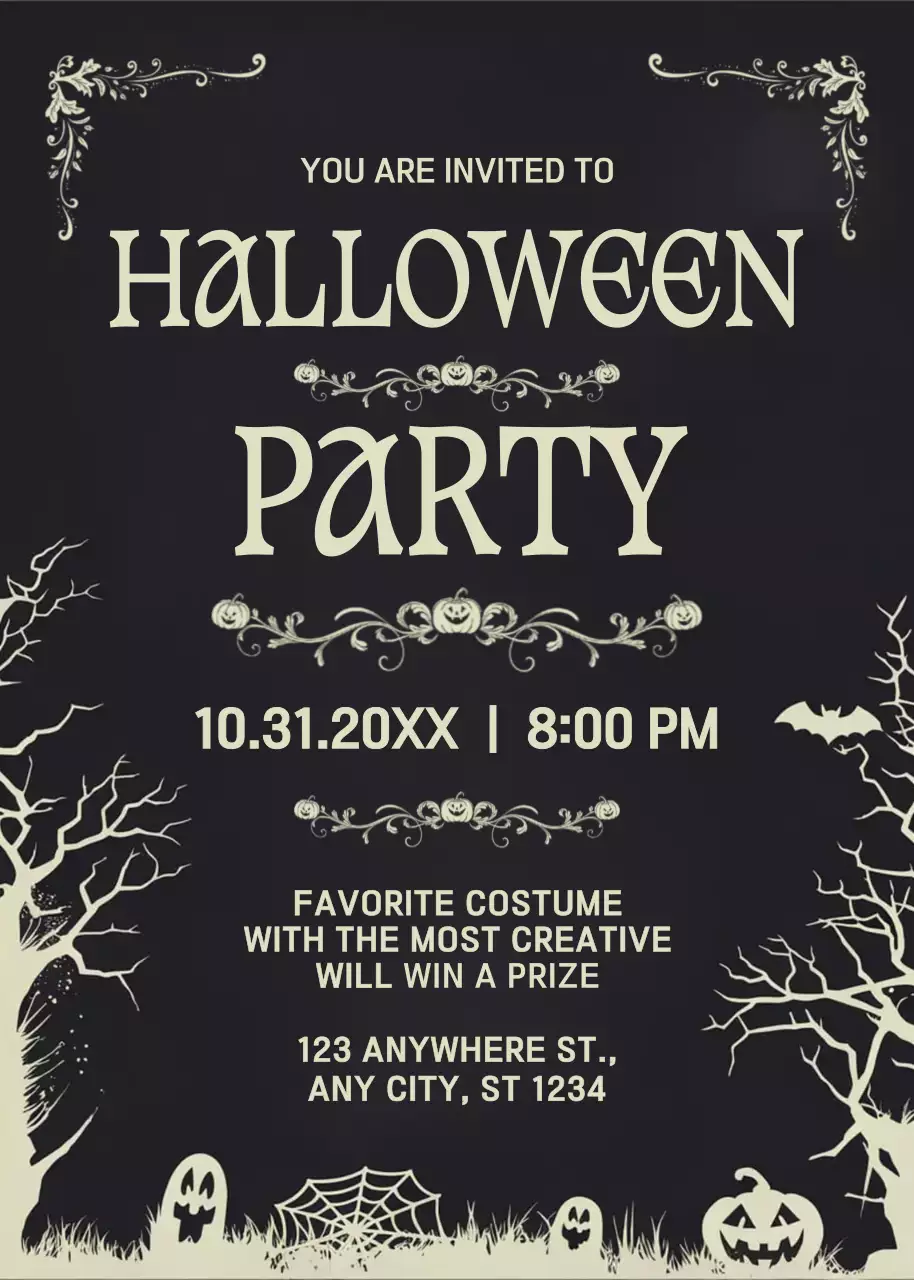 Thiệp mời Halloween Gothic đen