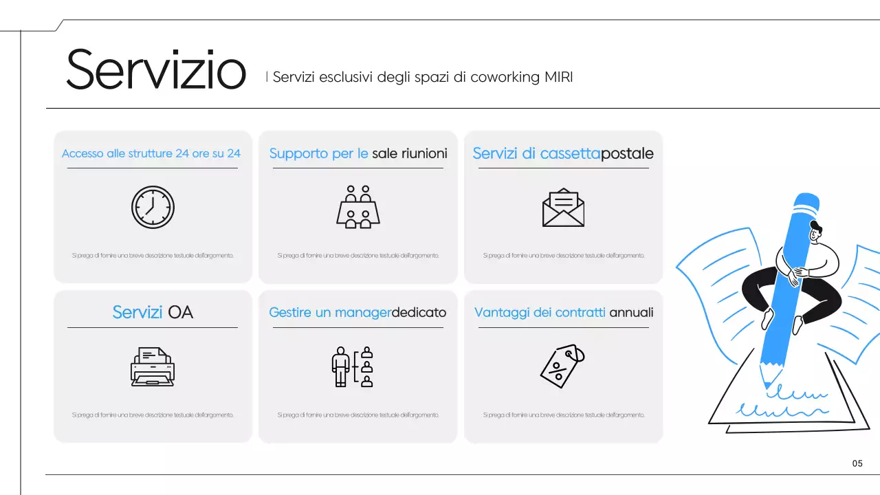 Una semplice proposta di spazio di coworking in nero e blu