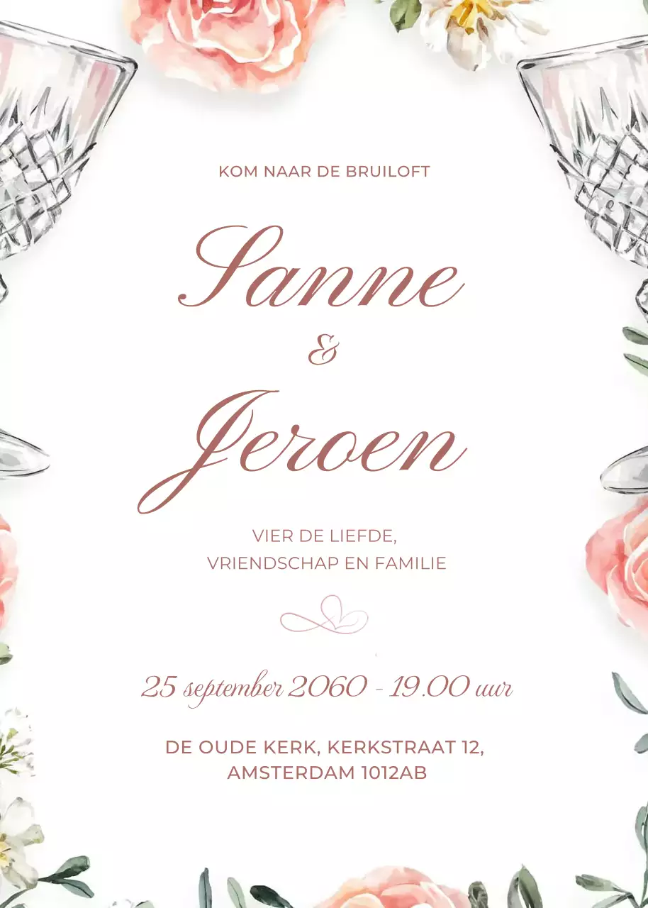 Witte roze huwelijksuitnodiging elegante stijl