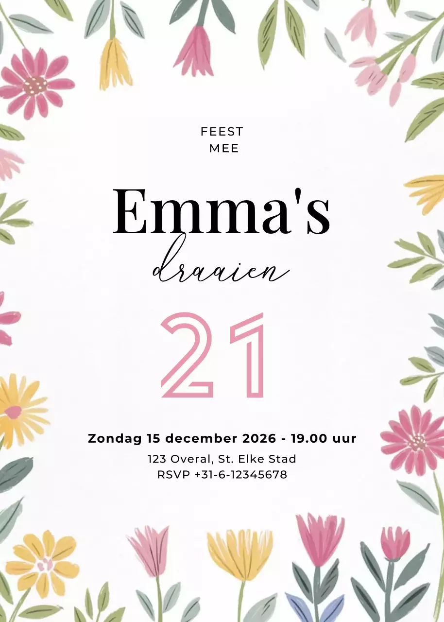 uitnodiging witte bloemen verjaardag