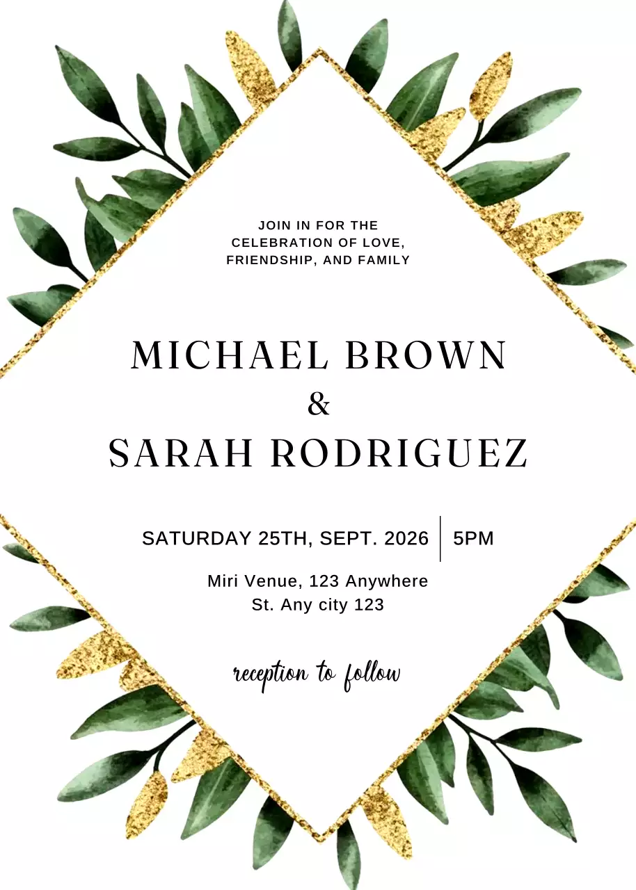 green elegant wedding invitation