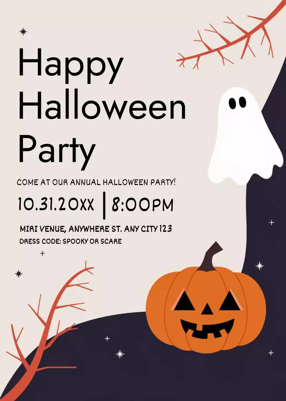 Beige navy Halloween invitation cartoon style