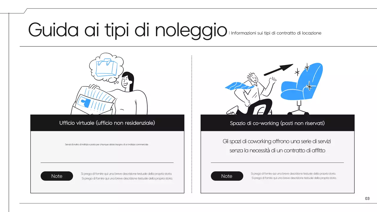 Una semplice proposta di spazio di coworking in nero e blu