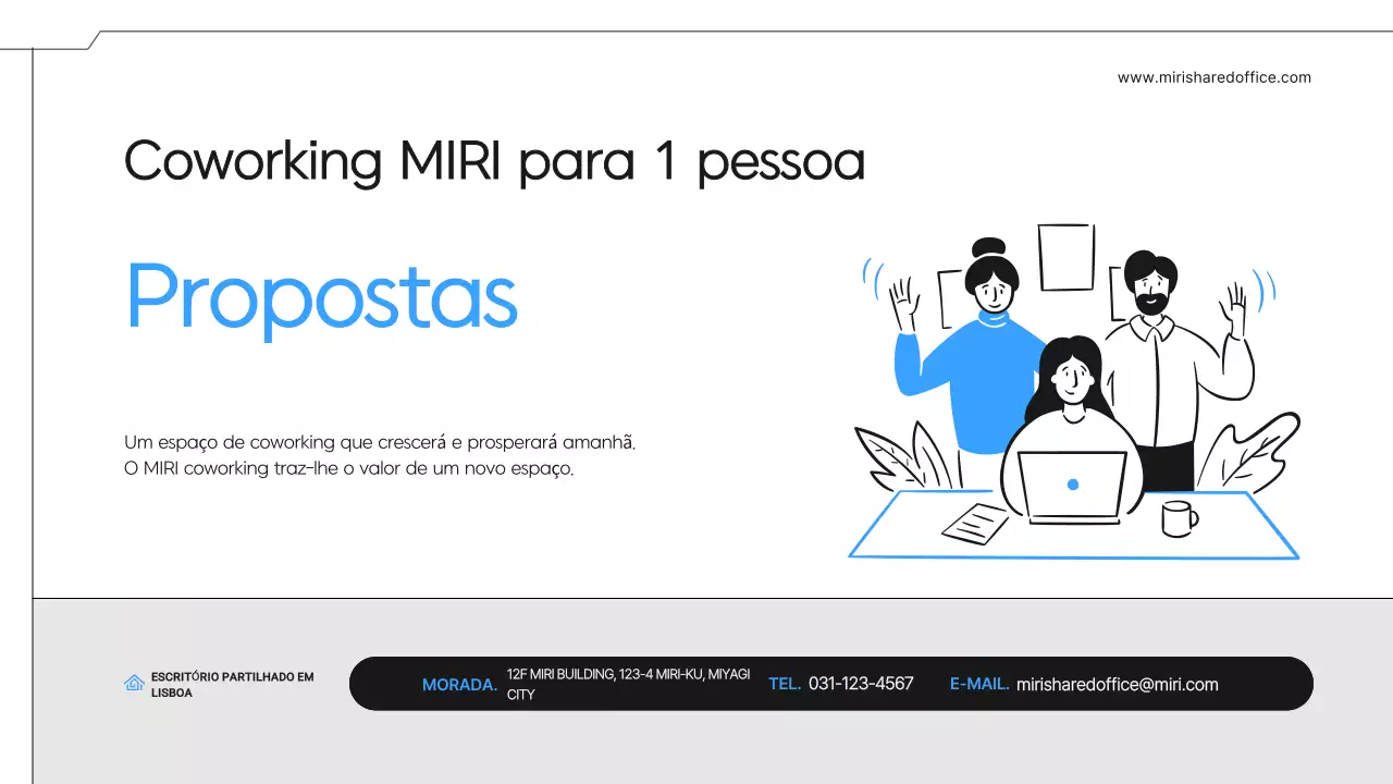 Uma proposta simples de espaço de coworking a preto e azul