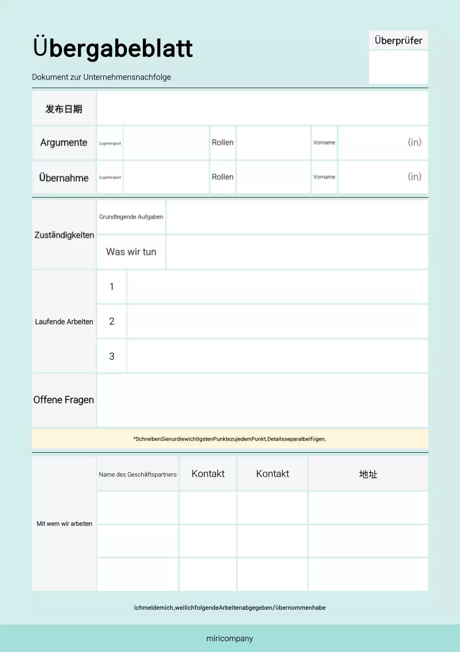 Mint Tidy Übergabeblatt erklärt