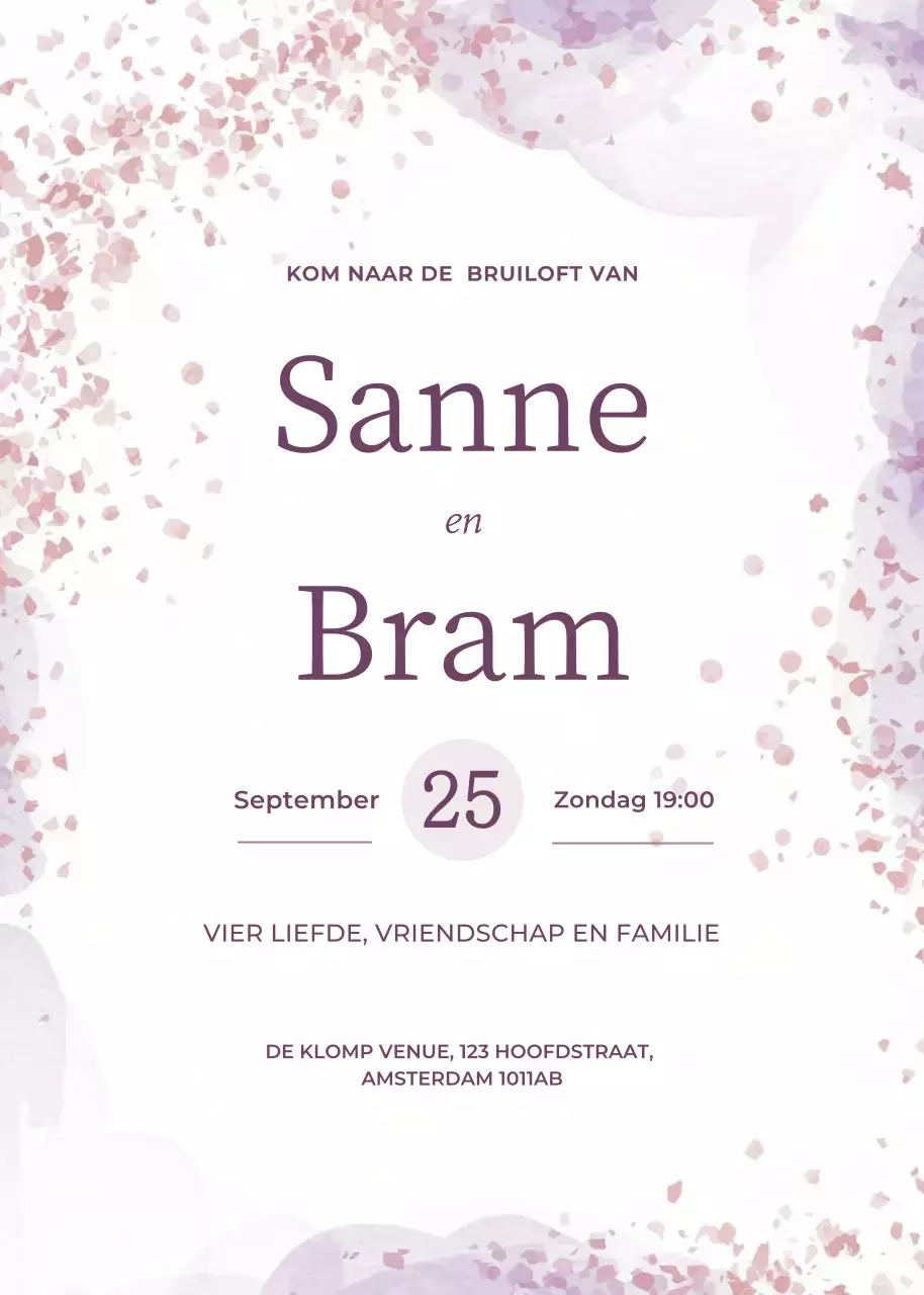 Paarse huwelijksuitnodiging elegante stijl