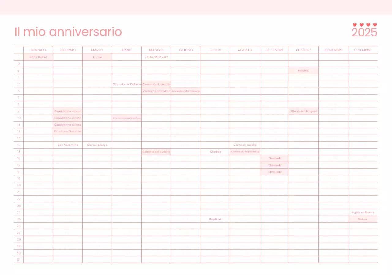 Calendario anniversario 365 giorni Pink Baby Simple