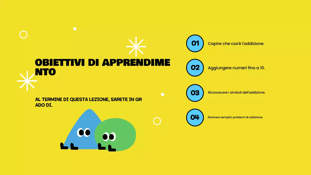 Presentazione dell'addizione di base gialla e giocosa