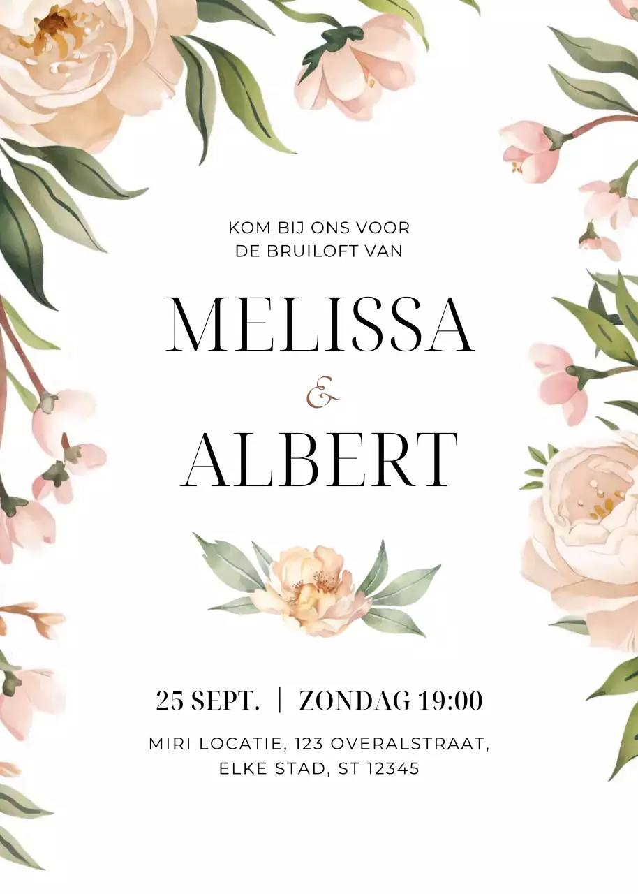 Beige groene bloemen bruiloft uitnodiging elegante stijl