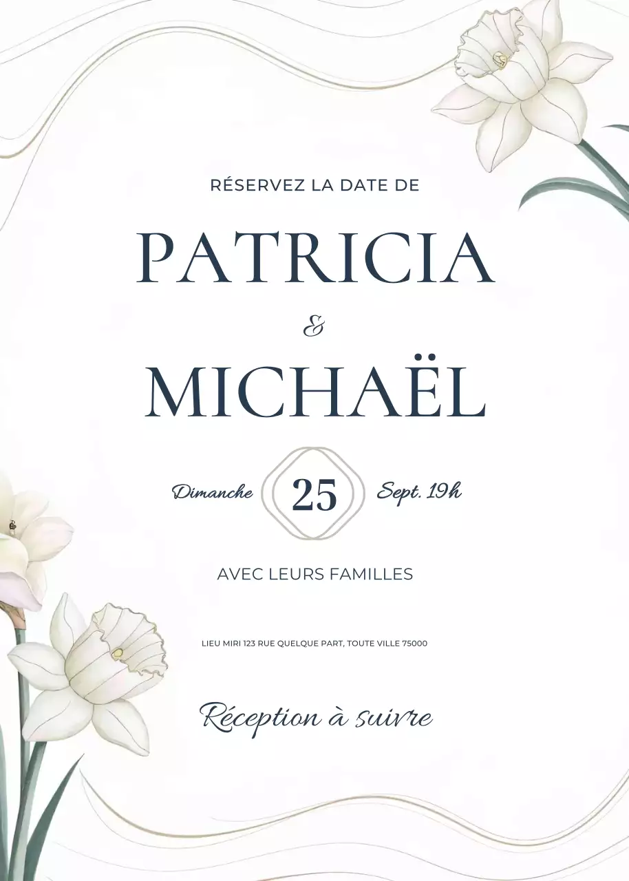 Invitation de mariage beige blanc vert style élégant