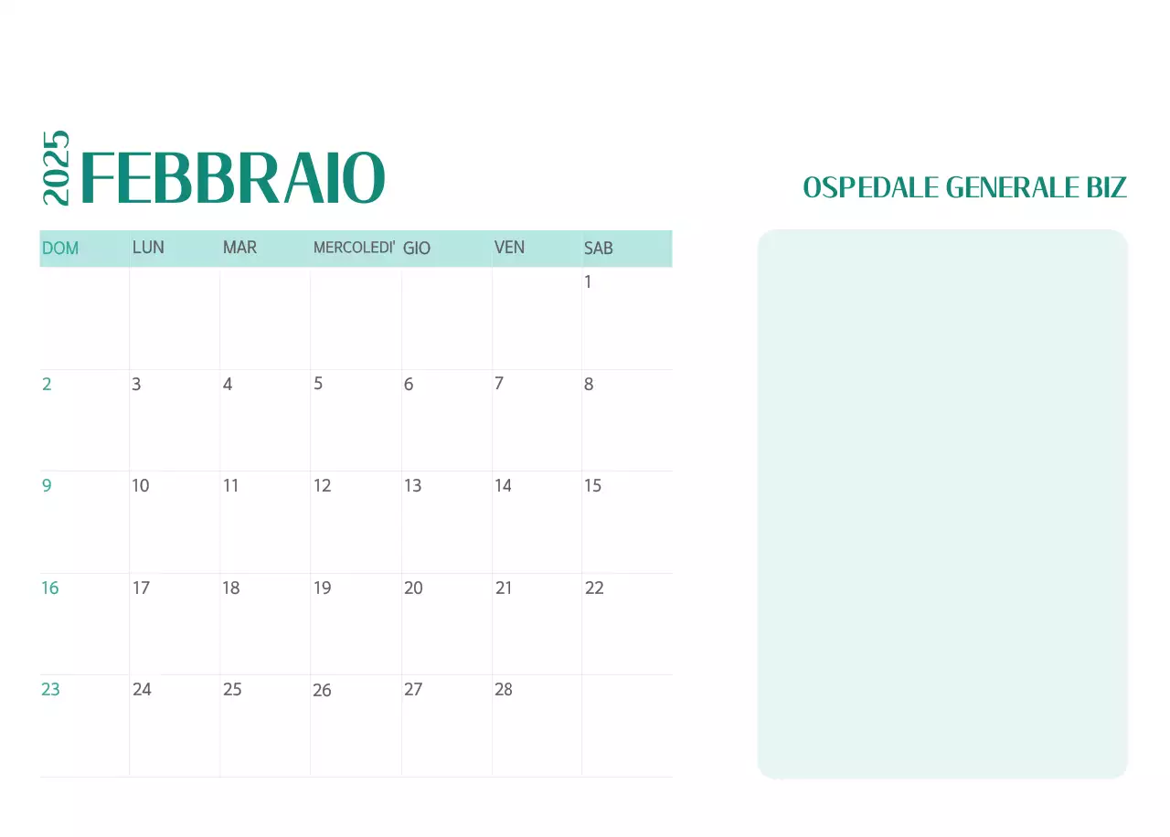 Calendario ospedaliero in cornice verde