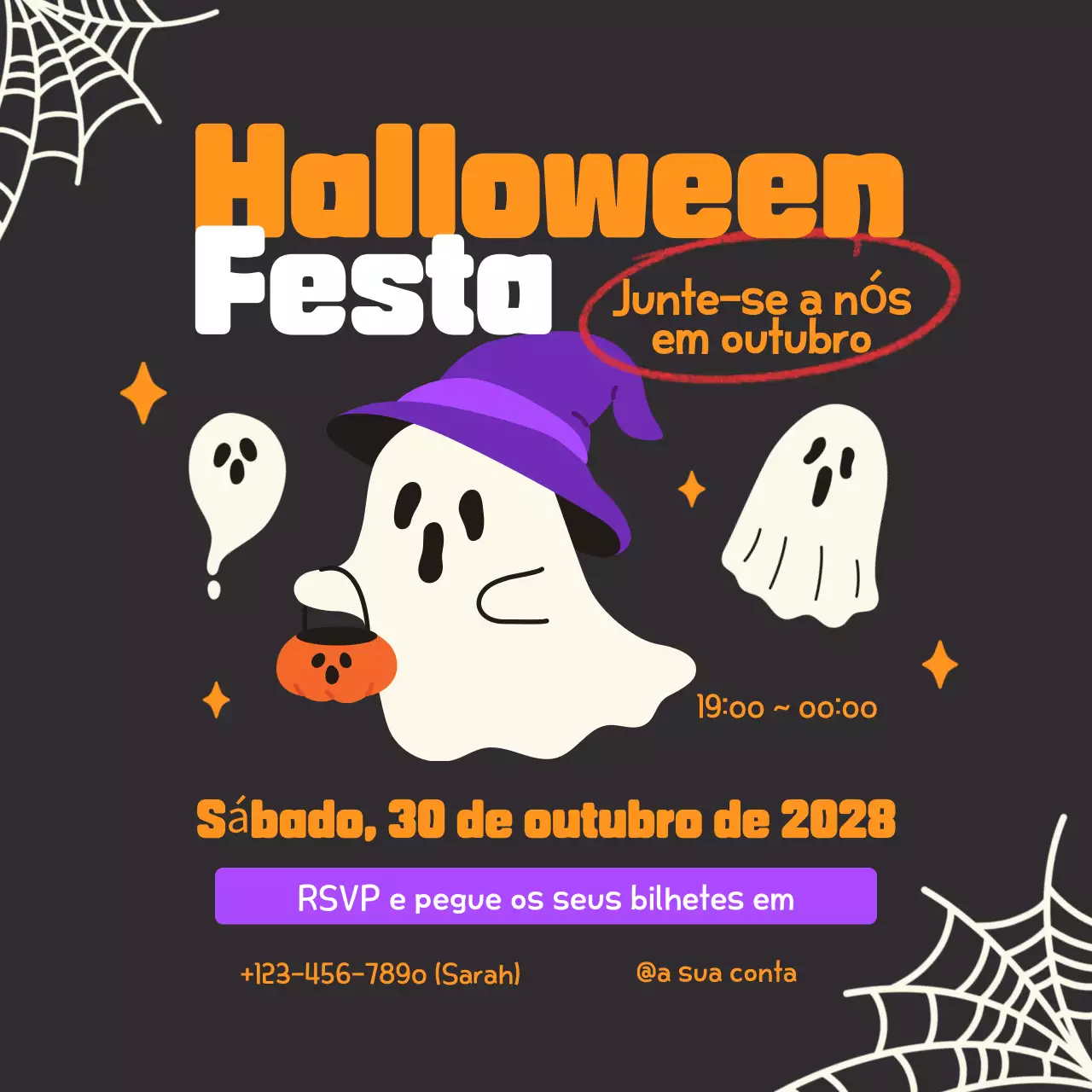 convite para festa de Halloween preto e moderno