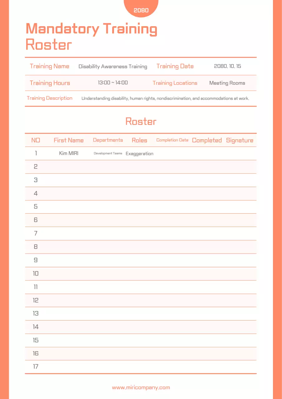 Lịch trình đào tạo tối thiểu của Orange