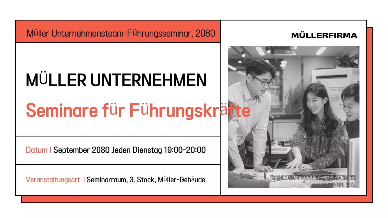 Werbung für ein einfaches Inhouse-Seminar in Weiß und Orange