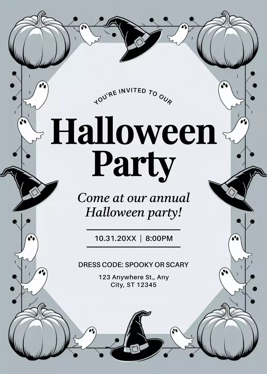 grey vintage Halloween invitation