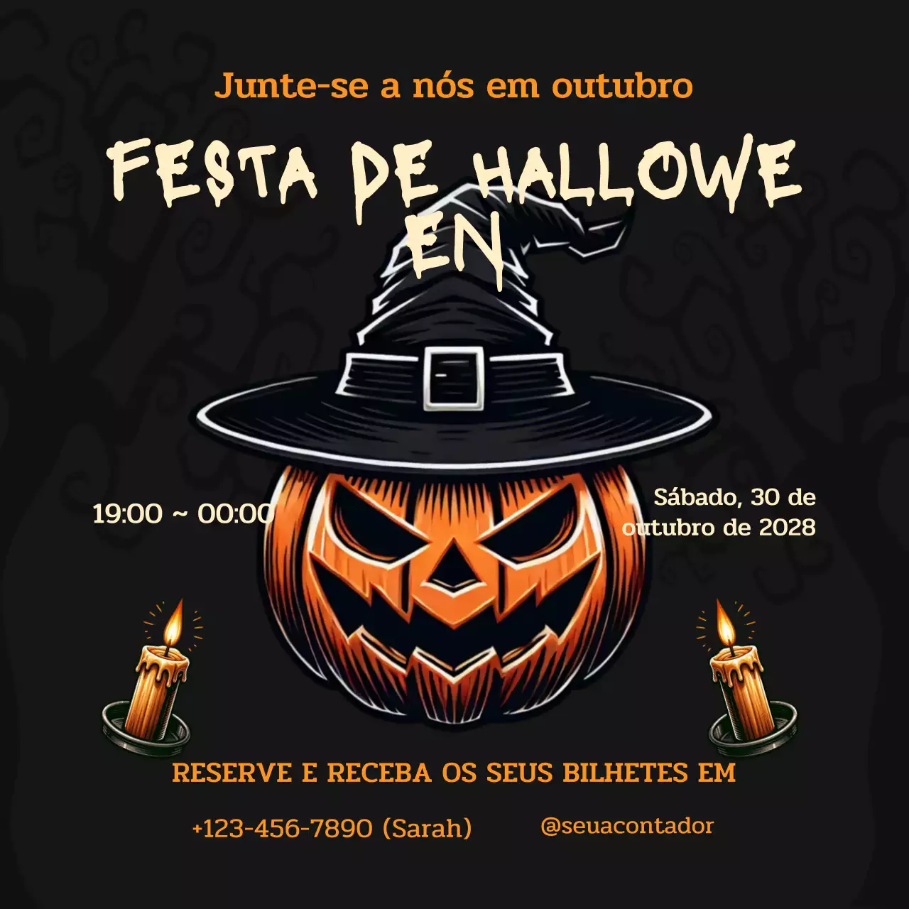 convite de festa de Halloween gótico laranja