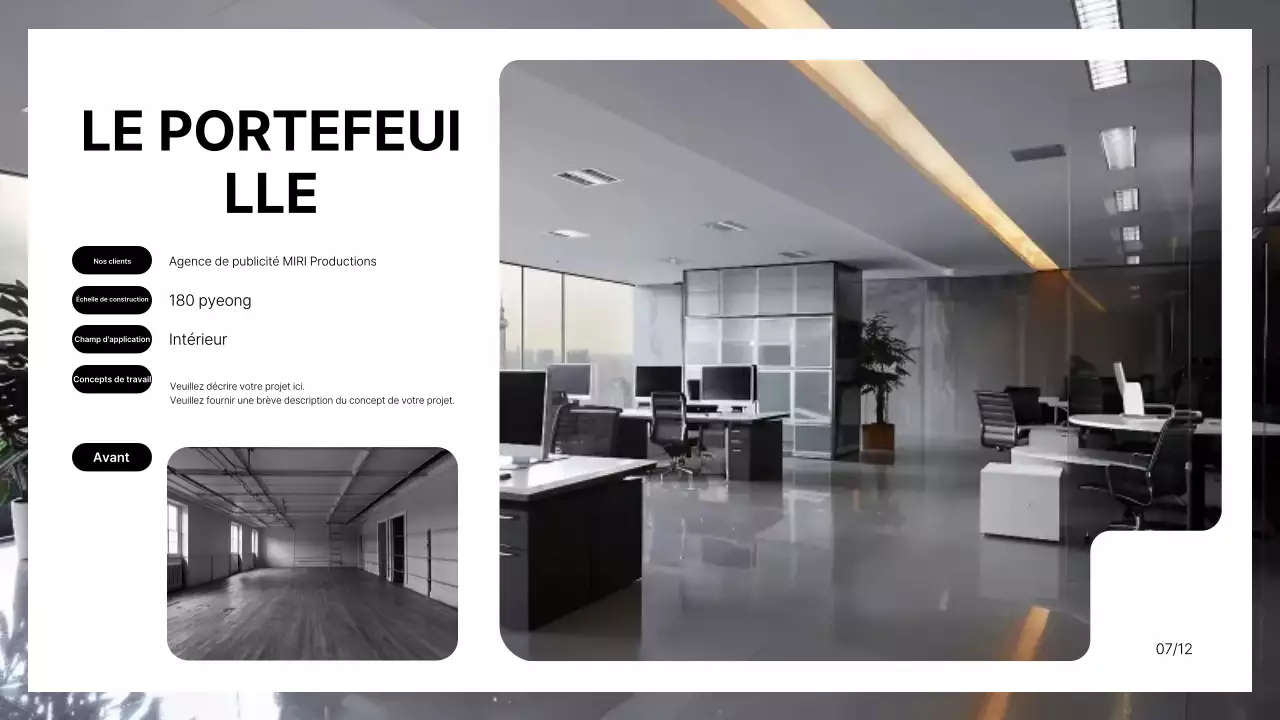 Un briefing de marque pour un intérieur de bureau moderne en noir et blanc