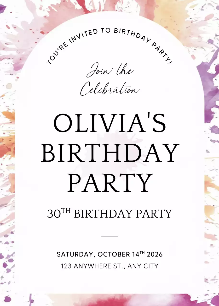 Thiệp mời sinh nhật đầy màu sắc thanh lịch