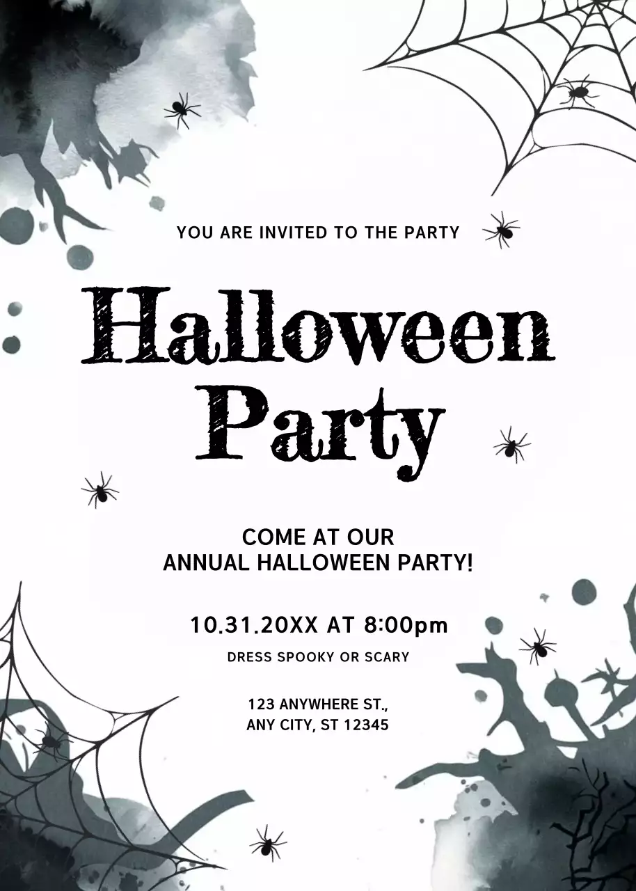 lời mời Halloween theo phong cách gothic đen