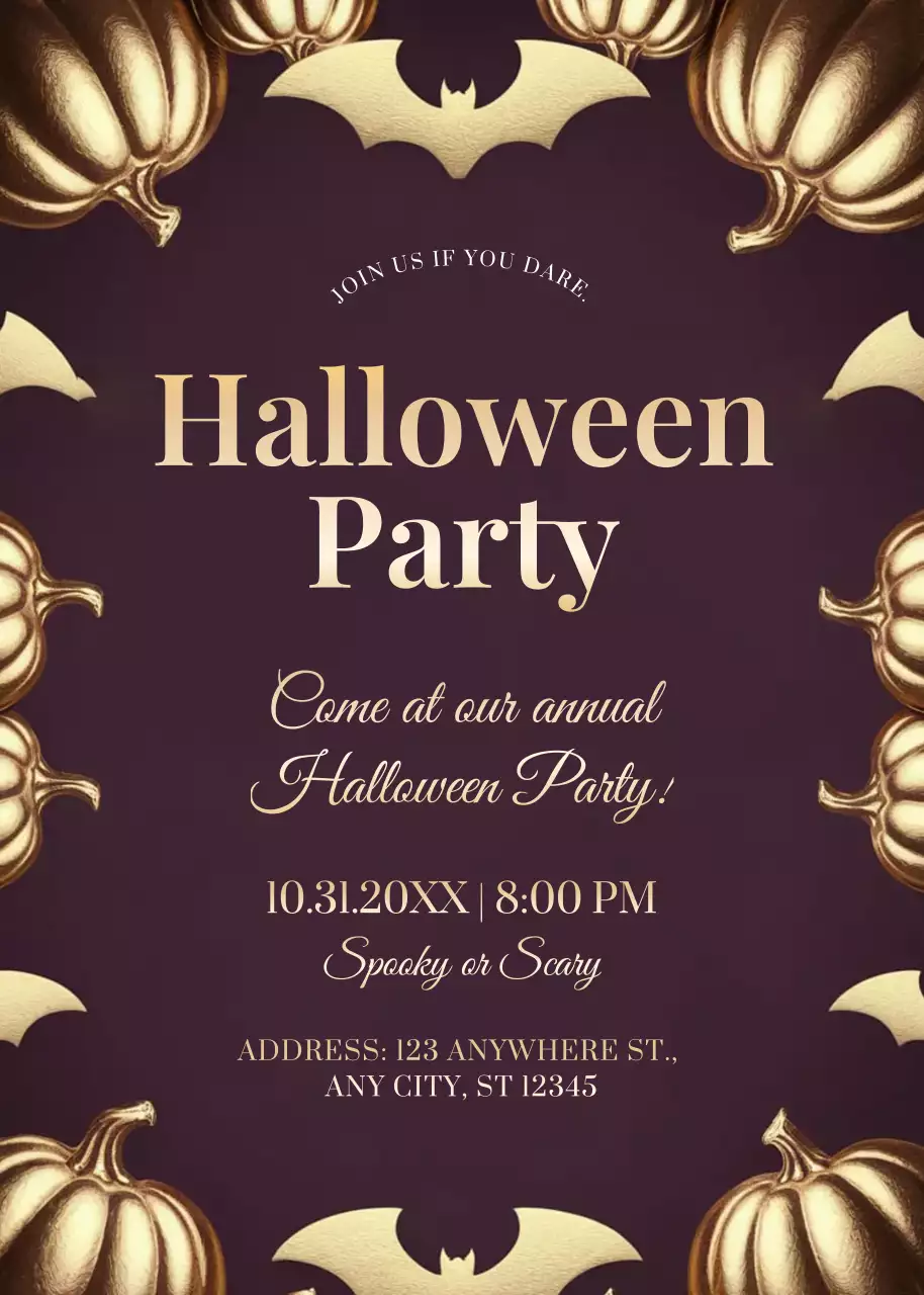 gold vintage Halloween invitation