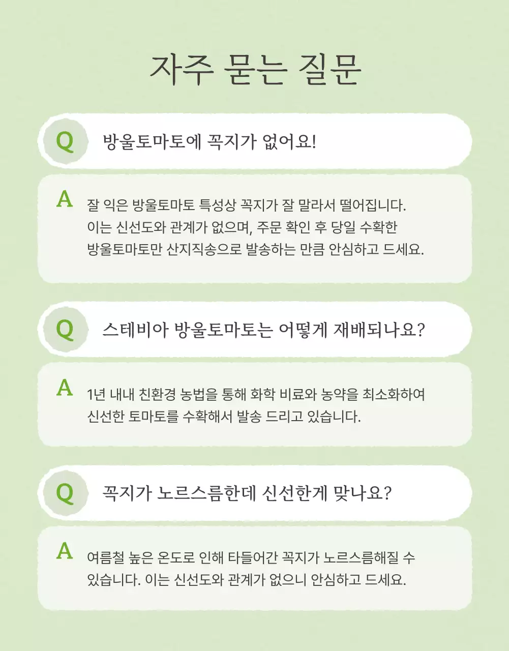 아이보리와 연두의 심플한 방울토마토 판매 홍보